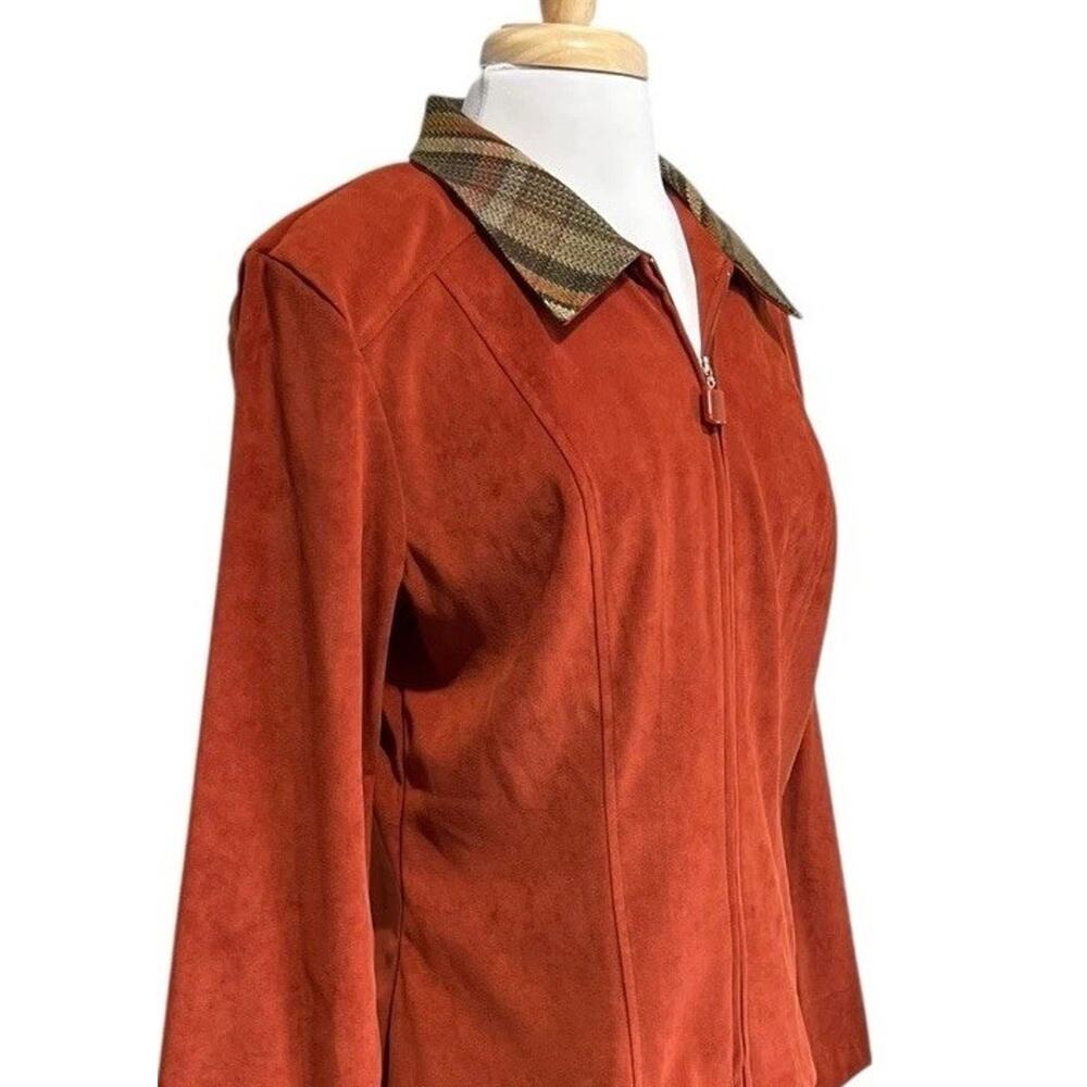Sag Harbor Faux Suede Burnt Orange Plaid Collar Jacket Top Sz 12 Earthy Academia - Picture 2 of 5